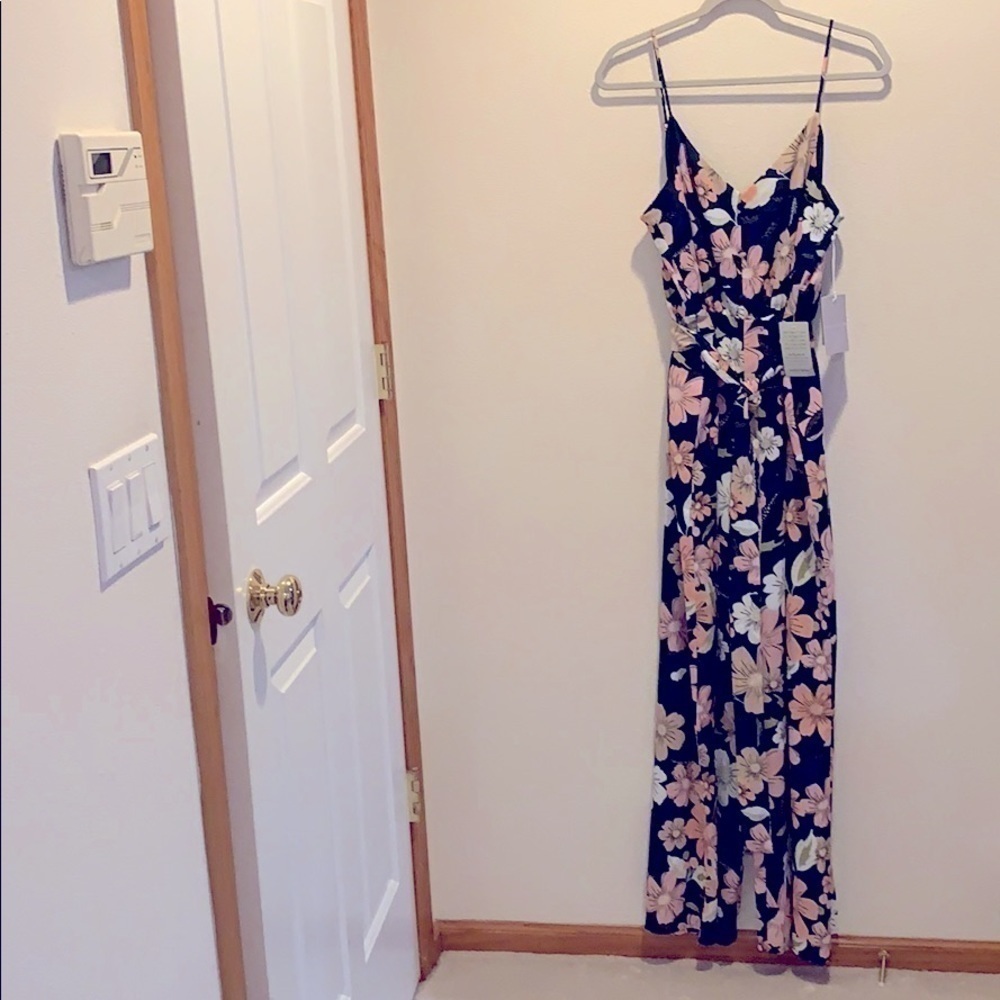 NWT Chelsea 28 Teal Fall Bouquet Jumpsuit Size L.​​​​​​​​​​​​​​​​​​​​​​